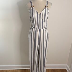 Elegant Striped Jumpsuit in Blue and White